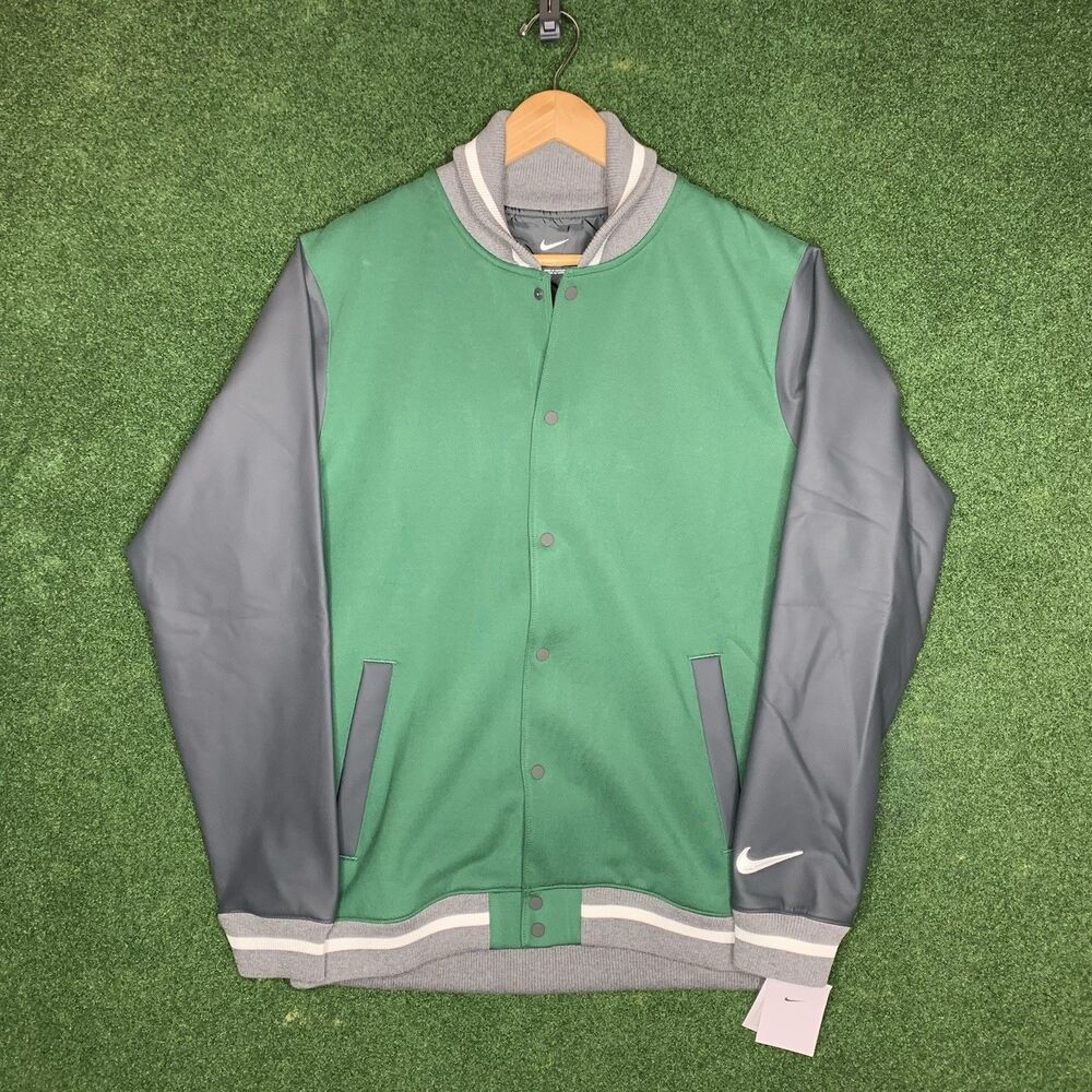 Sz M Nike Letterman Jacket Green Gray Men’s DJ5971-341